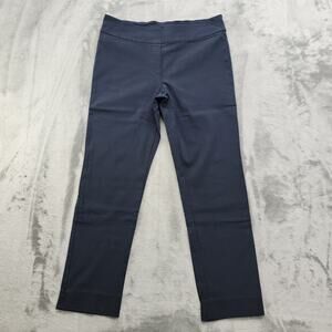 Erica Taylor Pants Womens Size L Blue Karen Straight Leg Pull On Mid Rise Office